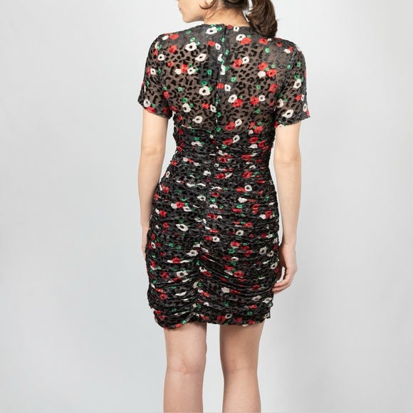 The Kooples Paris FLEUR NAÏVE BURNOUT Bodycon Ruching Dress Size 3 US 8/M - Picture 2 of 16